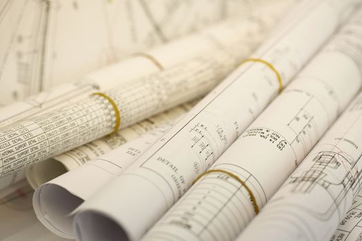 Engineering Drawings blueprints rolled for review and approval