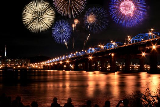 Spectacular fireworks at han River Seoul Korea