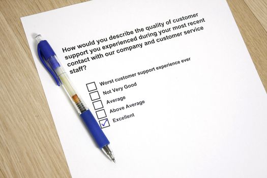 Customer service survey concept - with tick on the excellent.