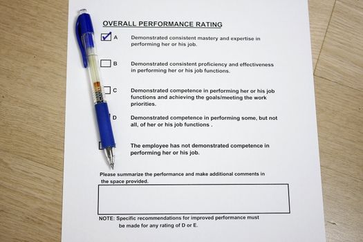 Overall Performance Rating survey concept with ball pen.