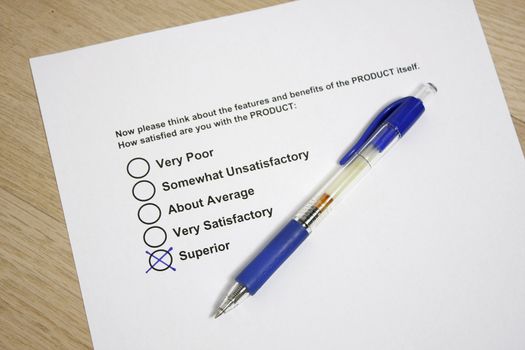 Feeback form survey about the product quality.