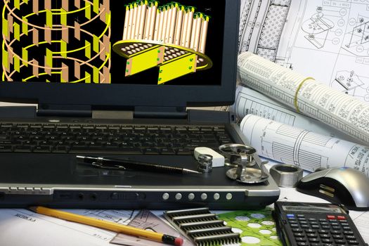 Drafting of tray internal and chimney for reactor. Note disiplay in the monitor is my original works.