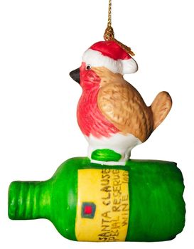 ceramic christmas robin on a bottle