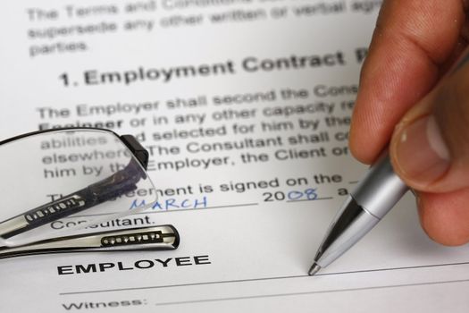 Employment contract signing concept - many uses for jobs and employment purpose.