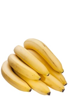Ripe yellow bananas on a white background.