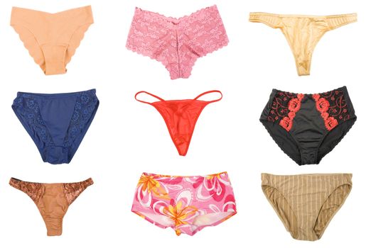 Colorful collection of sexy female panties. Isolated on white background