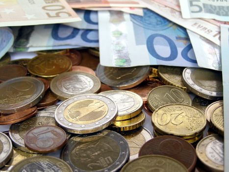 Euro banknotes and coins