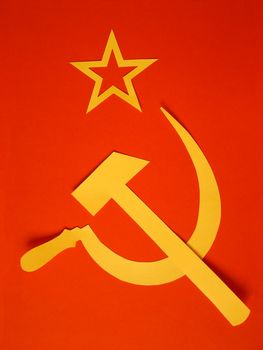 Communist CCCP Flag with hammer and sickle, symbols of communism, yellow over red