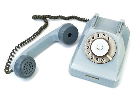 old blue phone against the white background