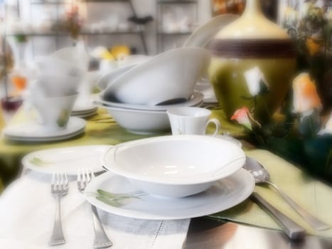 Photo of the plates and dishes in store 