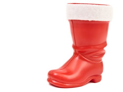 Photo of the red christmas boot against the white background