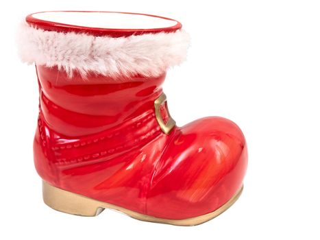 Photo of the red christmas boot against the white background