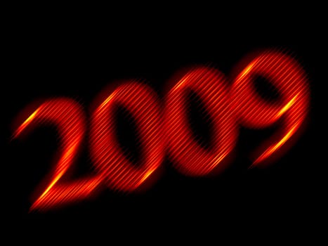 Illustration of the New year 2009 in fiery red against the black background