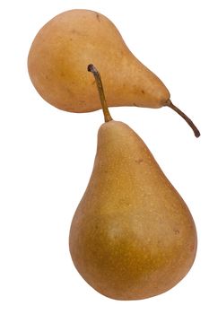 Flavovirent pears with a matte surface on a white background.