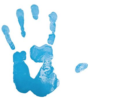 hand print in blue against the white background