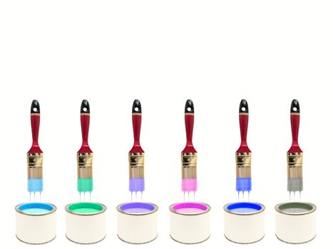 bristles and row of cans with colors