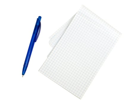 empty notepad and blue pen near it against the white background