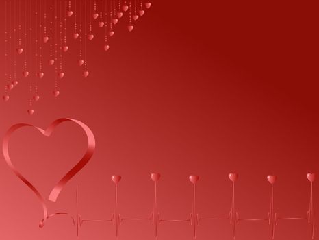 red greeting card with pulse of love and "copy space" for your text  