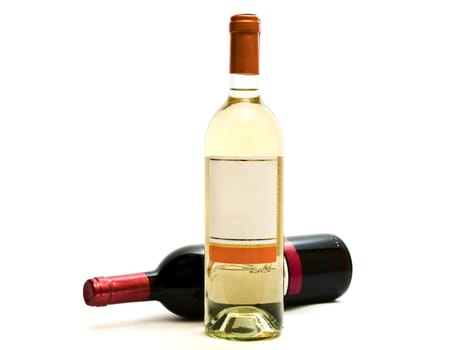 red and white wine bottles against the white background