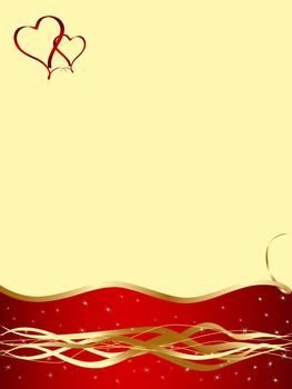 vertical love card with two red ribbon hearts