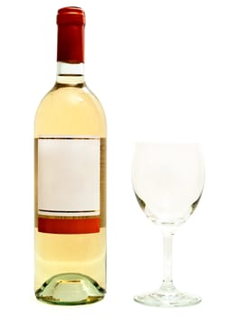  bottle of the white wine with wineglass against the white background