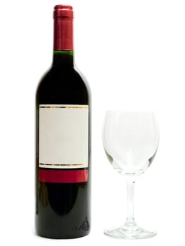  bottle of the red wine with wineglass against the white background