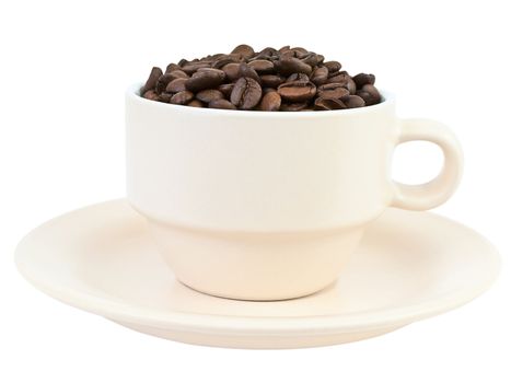 cup of coffee beans against the white background