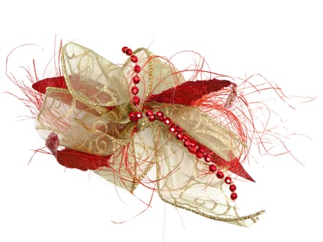 gift bow with dolden ribbon  over the whiye background