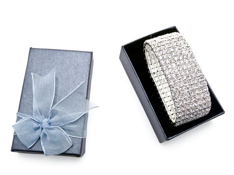 gift box with jewellery against the white background