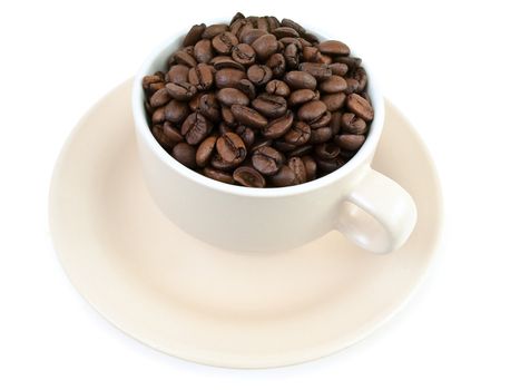cup of coffee beans against the white background