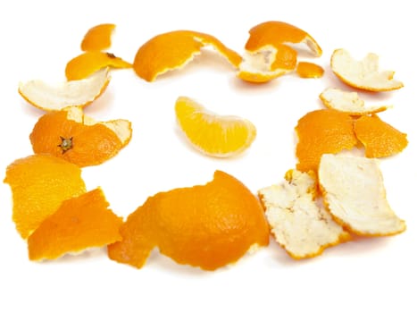 mandarin with skin at the white