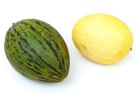 Photo of the yellow and green melon against the white background