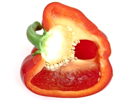 Photo of the  red paprika slice against the white background