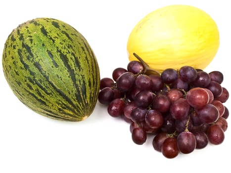 melons and red grape against the white background
