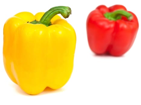 Photo of the red and yellow paprika against the white background