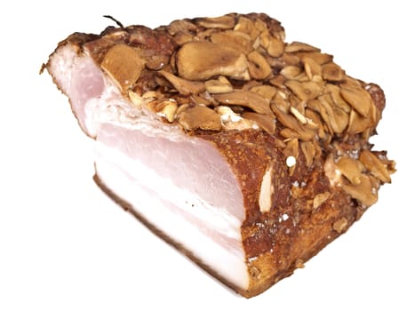 piece of ham over the white background