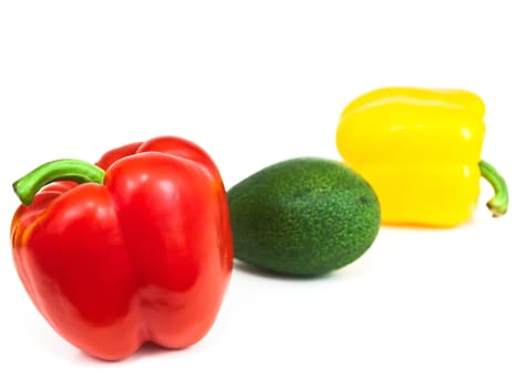 Photo of the red and yellow paprika against the white background