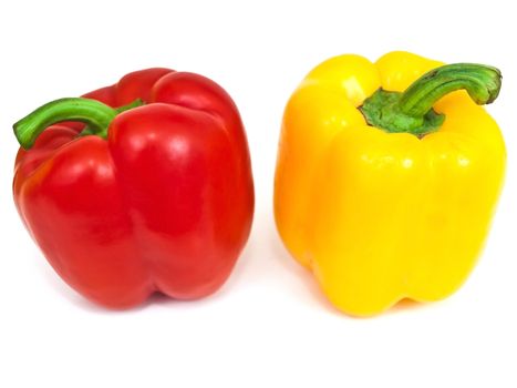 Photo of the red and yellow paprika against the white background