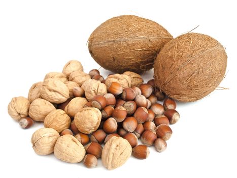 Photo of the different nuts against the white background