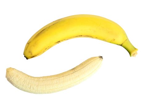 yellow banana against the white background