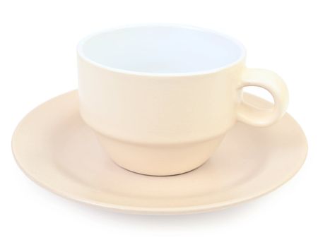 beige coffee cup over the white background