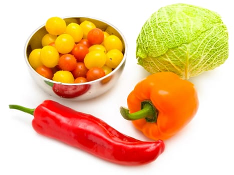 different vegetables over the white background