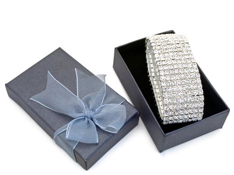 gift box with jewellery against the white background