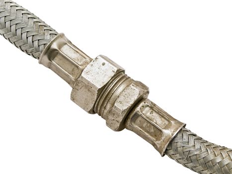 Photo of the metal hose against the white background