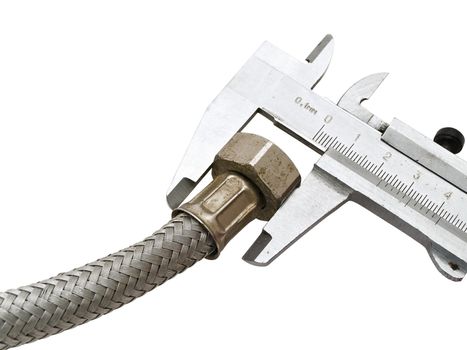 Photo of the metal hose against the white background