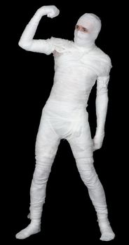 Man in bandage on the black background