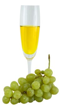 Still-life with a glass of wine and grapes on a white background