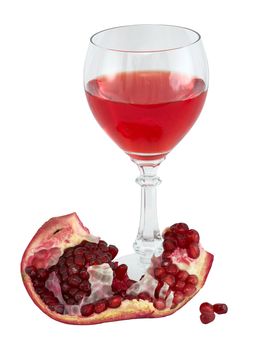 Still-life with a glass of wine and a red pomegranate