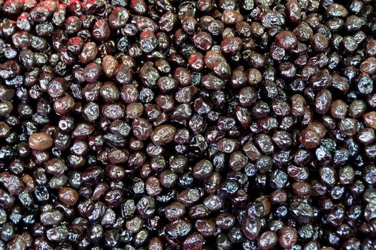 Large collection of black olives on sale at Egypt Bazaar (MisirCarsisi) in Istanbul, Turkey