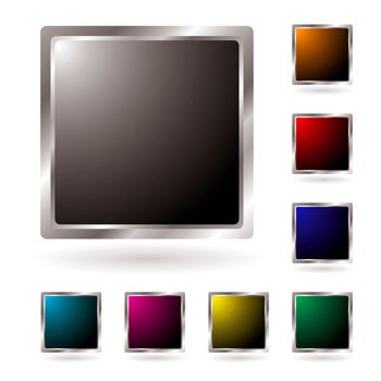 Collection of silver edged icons with colored centers and shadow